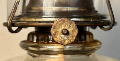 1930’s American Bartlett-Collins Early American Pressed Glass Rib and Plume Beehive Kerosene Oil Lamp with Eagle Burner