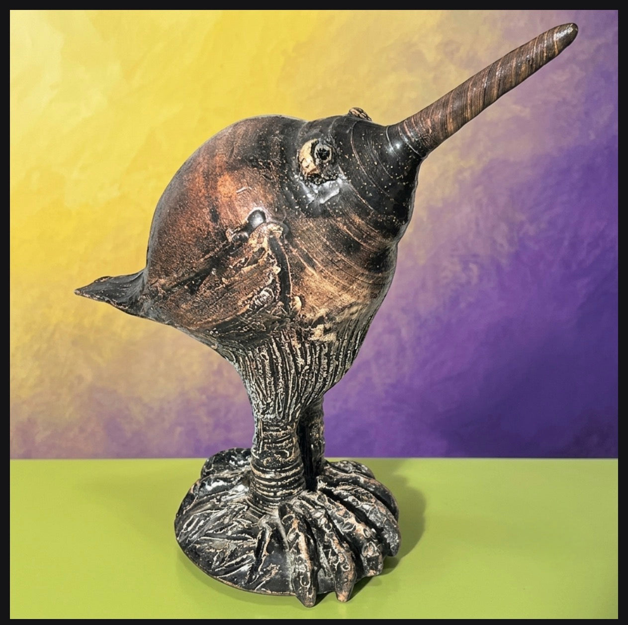 Vintage American 1971 Contemporary Style Kiwi Bird Clay Sculpture by Bernie Hill (Louisiana)