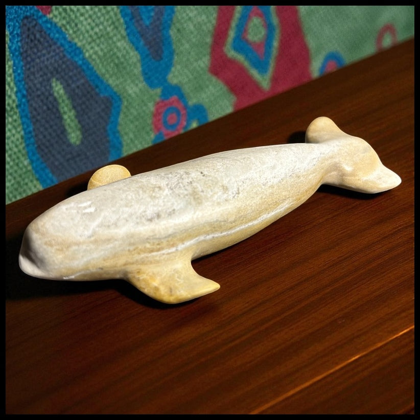 Vintage Canadian Inuit Argillite Stone Whale Carving by Simeonie Kavik (20th Century)
