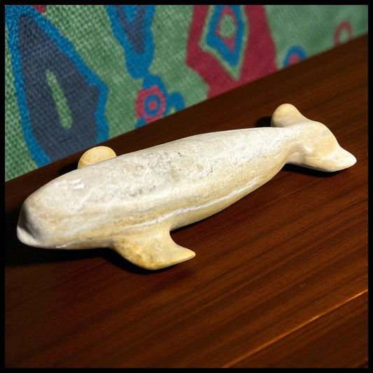 Vintage Canadian Inuit Argillite Stone Whale Carving by Simeonie Kavik (20th Century)