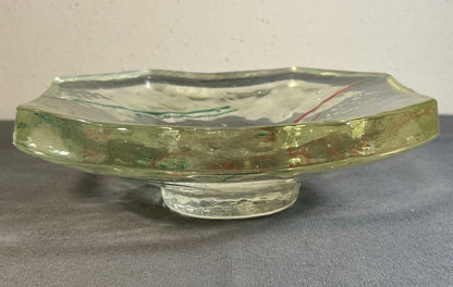 Vintage 1996 Gene Koss Studio Art Glass Contemporary Style Octagonal Footed Shallow Bowl (New Orleans, Louisiana)