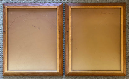 Pair of Vintage 1965 Craft Master Paint By Number Japanese Geisha Framed Oil Paintings