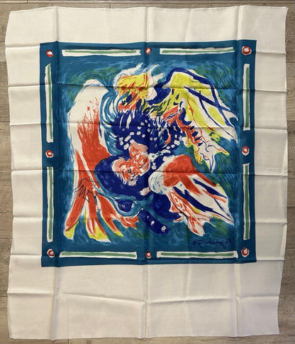 Vintage 1974 Édouard Pignon - "Combats de Coqs" Art Mid Century Modern Textile Screen Print (French)