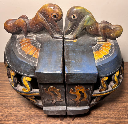 Vintage Mid 20th Century West African Baule-Attributed Carved Hardwood Zoomorphic Figures/Crocodile Motifs Ritual Container from Côte d’Ivoire