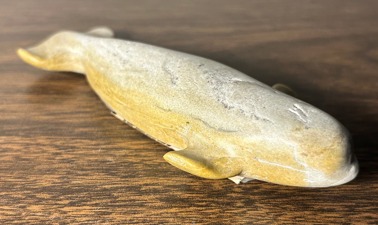 Vintage Canadian Inuit Argillite Stone Whale Carving by Simeonie Kavik (20th Century)