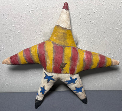 Vintage American Santa Claus Star Painted Oil Cloth Christmas Folk Art Piece (20th Century)