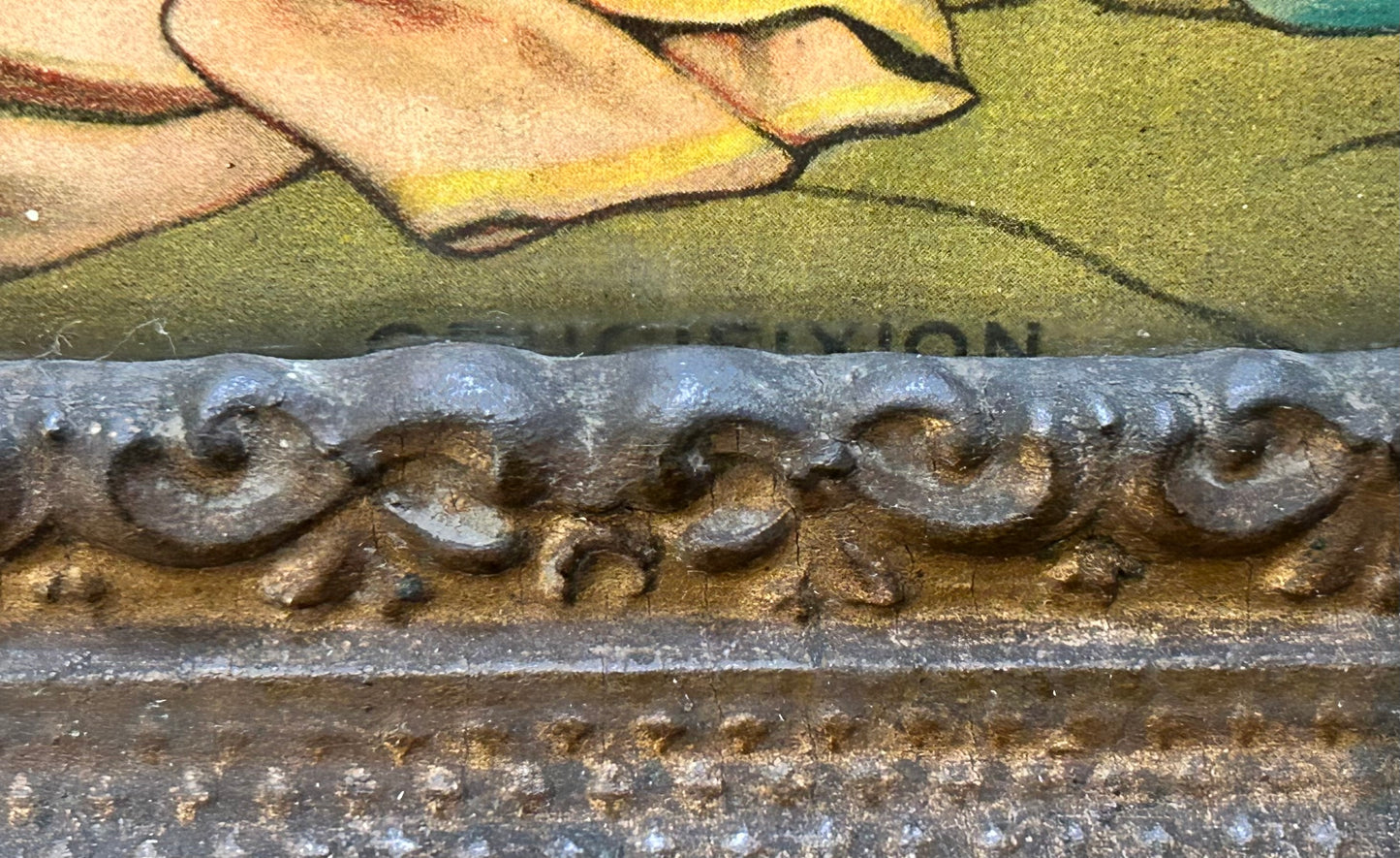 Circa 1900 American Victorian “The Crucifixion of Jesus Christ” Framed Chromolithograph Print