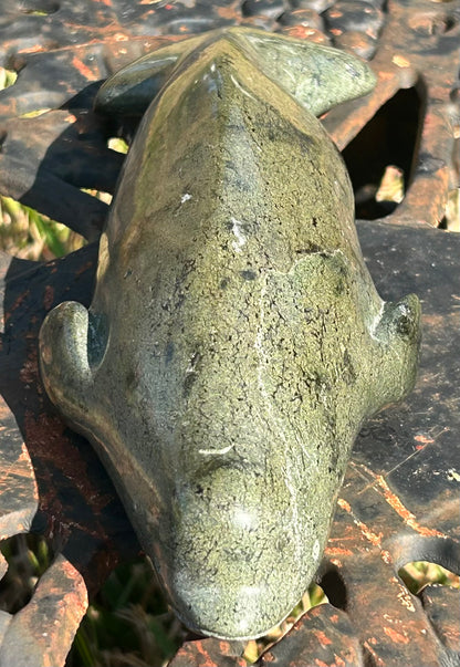 Vintage Canadian Inuit Beluga Whale Serpentine Stone Carving by Nooshoota Paduq (1979)