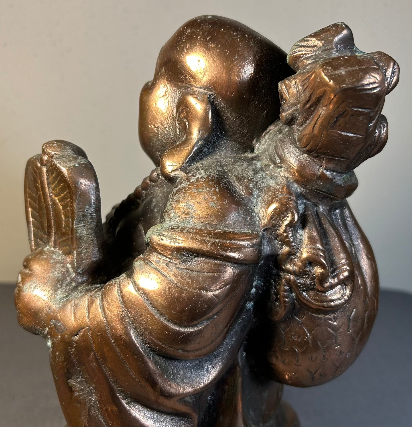 Early 20th Century American Orientalist Style Laughing Buddha Gilded Spelter Statue