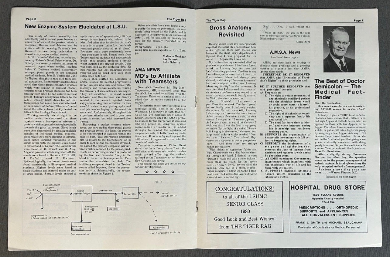Vintage Louisiana State University School of Medicine The Tiger Rag Satirical Magazine (April 1980)
