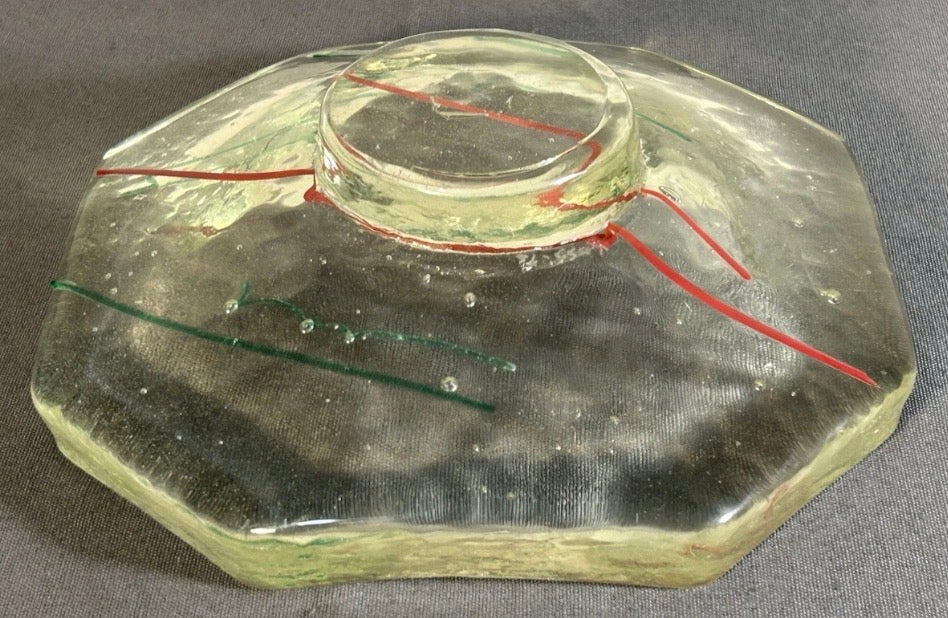 Vintage 1996 Gene Koss Studio Art Glass Contemporary Style Octagonal Footed Shallow Bowl (New Orleans, Louisiana)