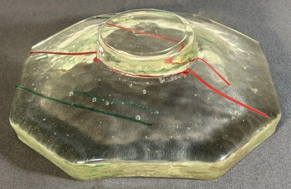 Vintage 1996 Gene Koss Studio Art Glass Contemporary Style Octagonal Footed Shallow Bowl (New Orleans, Louisiana)