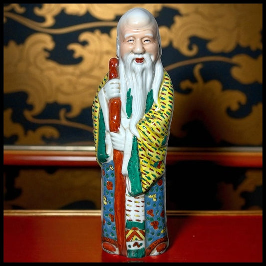 Circa 1920 Chinese Polychrome Jingdezhen Porcelain Shou Lao God of Longevity Statue (Early Republic Period)