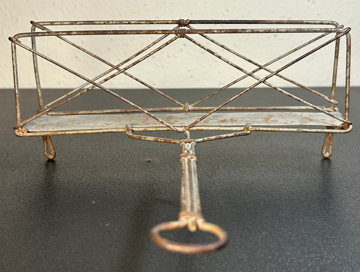 1840 American Antebellum Primitive Tin Metal Bridge Trestle Bread Warmer with Handle