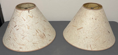 Pair of Vintage 1980’s American Postmodern Pastel Pink Banded Textured Ceramic Base Table Lamps with Thai Banana Paper Shades