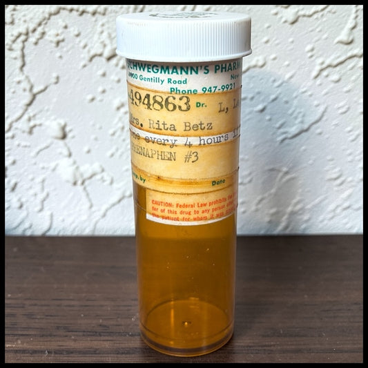 Vintage Mid 20th Century American Schwegmann’s Pharmacy Plastic Prescription Medicine Bottle