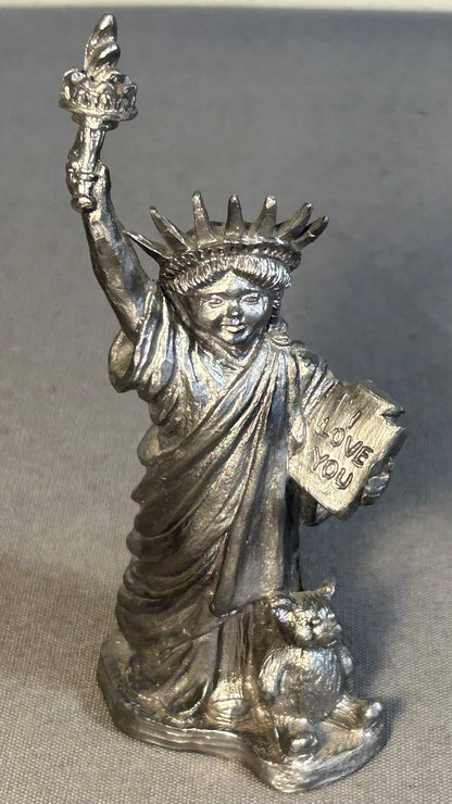 Vintage 1999 Michael Ricker Pewter Statue of Liberty Girl Figurine (Louisiana)