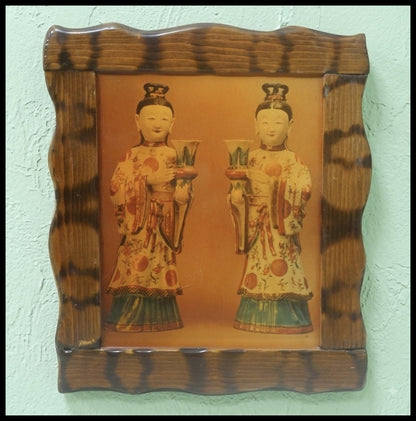Vintage Circa 1970 Chinese Porcelain Figural Candlesticks Decoupage on Wood Art