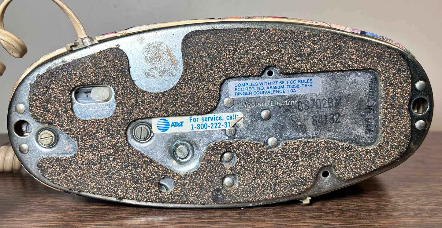 Vintage Late 1970’s/Early 1980’s American Joan Miro Art Style Decoupage Western Electric CS702BM Rotary Dial Desk Telephone