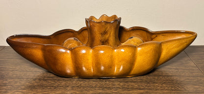 Vintage Circa 1960 American Mid Century Modern Anna Van Briggle Pottery Brown Glazed Console Bowl with Flower Frog
