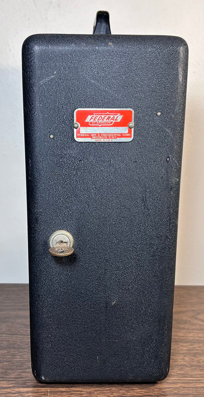 Late 1940’s American Federal Manufacturing & Engineering Corporation Model 40 Microscope Metal Locking Storage Case with Original Key (Brooklyn, New York)
