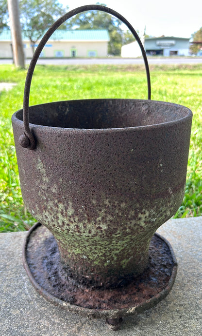 Mid to Late 19th Century American Primitive Cast Iron Brazier with Tripod Stand and Bail Handle
