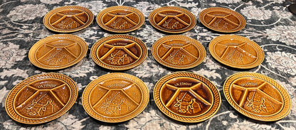 Set of 12 Vintage 1960’s French Sarreguemines Majolica Ceramic La Fondue Divided Plates