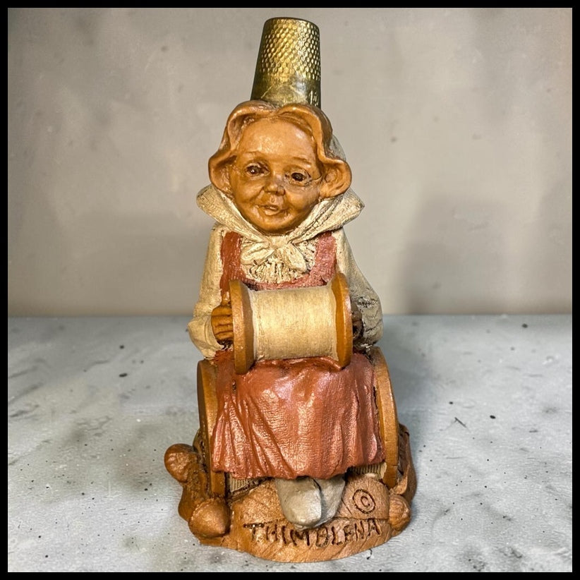 Vintage 1988 American Tom Clark Thimblena Resin Thimble Gnome Figurine with COA and Story Card