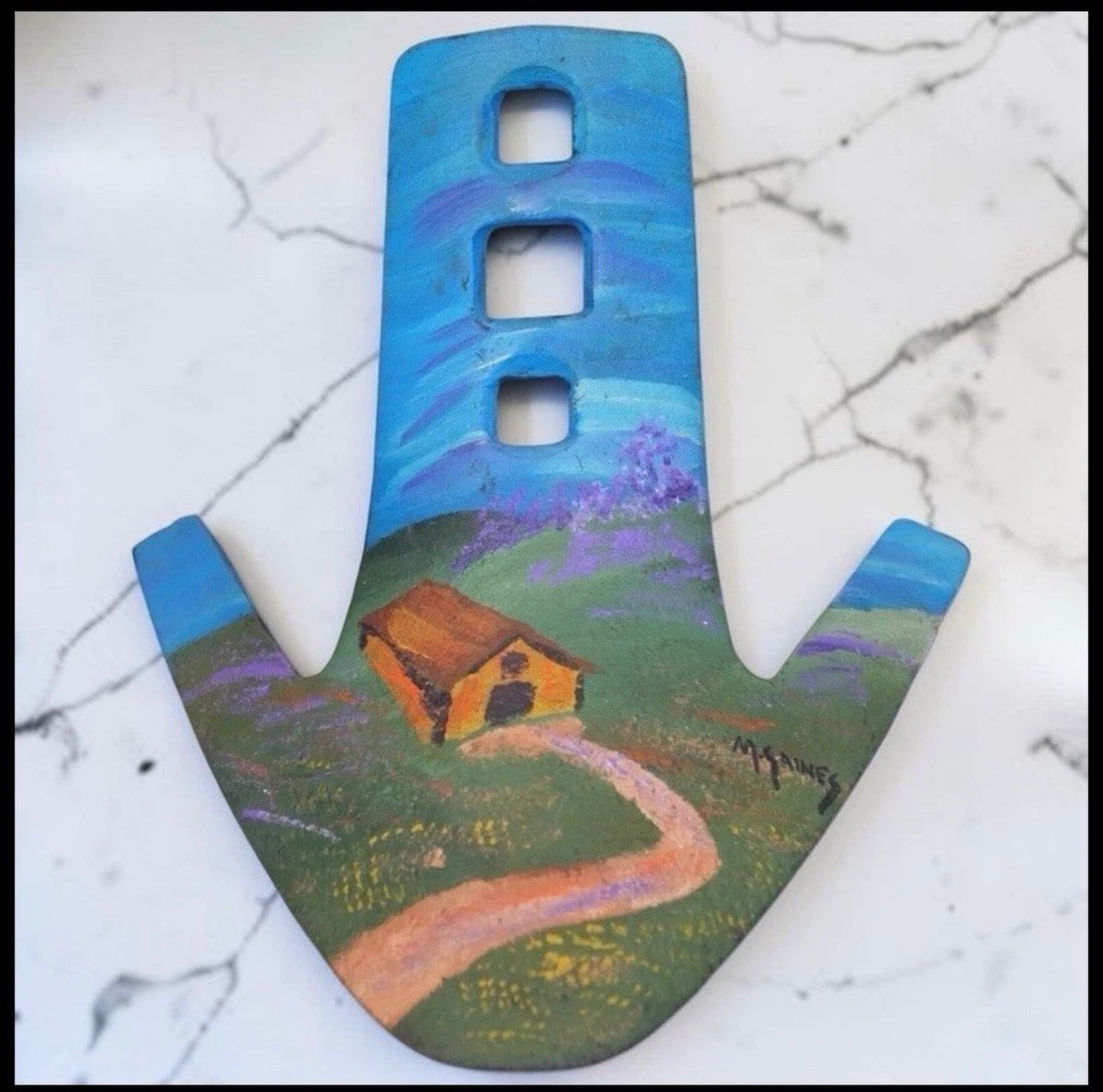 Vintage Folk Art Landscape Scene Painted John Deere Field Cultivator Sweep Tool
