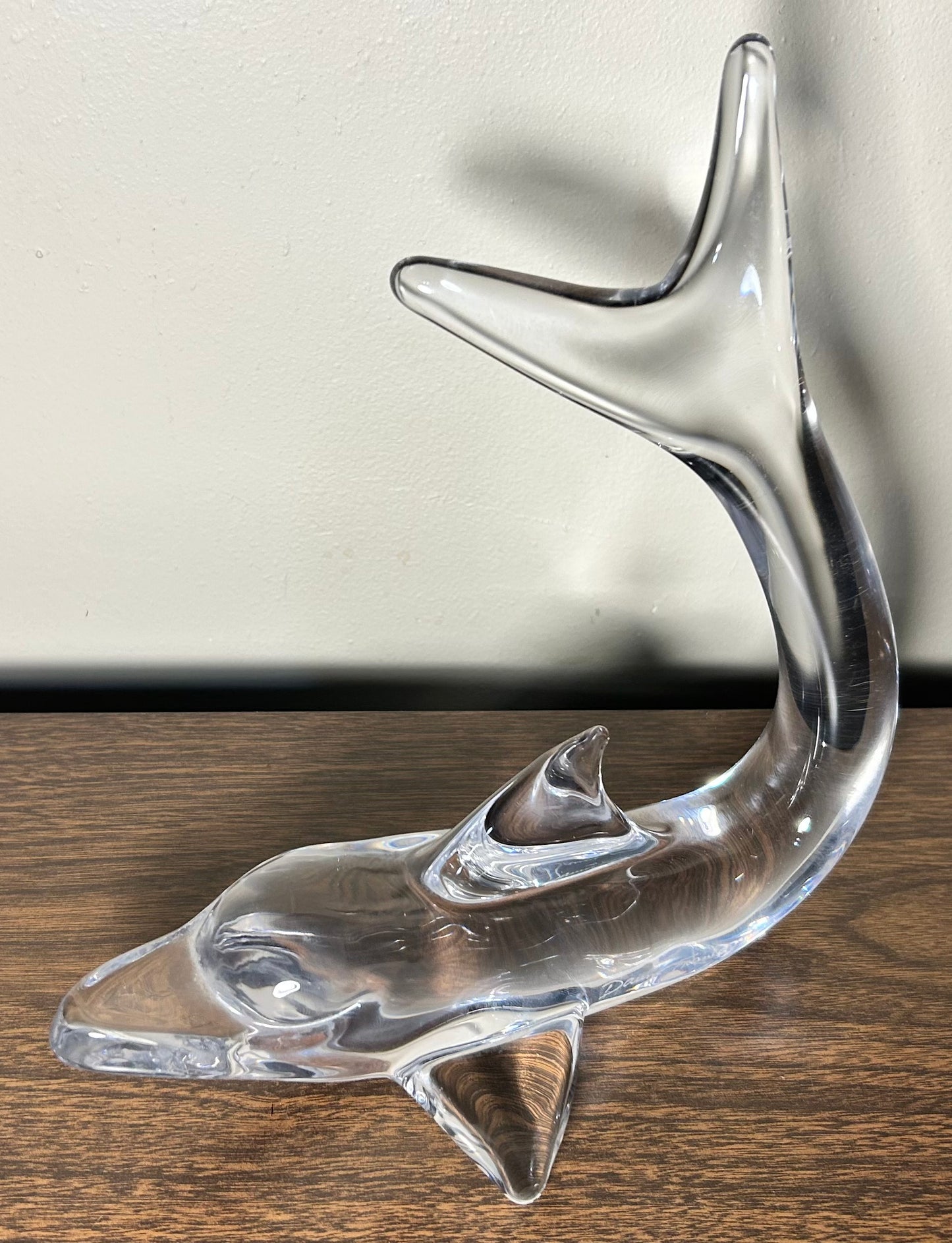 Vintage 1980’s French Daum Crystal Large Dolphin Diving Sculpture (Dauphin)