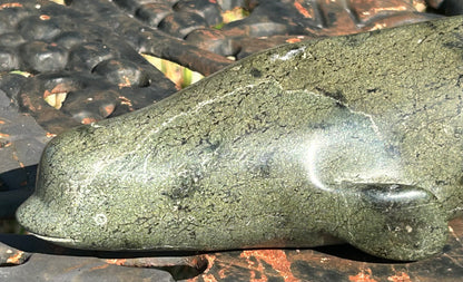 Vintage Canadian Inuit Beluga Whale Serpentine Stone Carving by Nooshoota Paduq (1979)