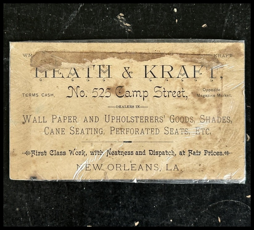 Early 20th Century American Victorian New Orleans Heath & Kraft Paper Business Card