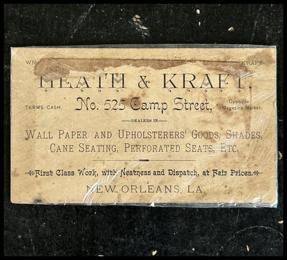 Early 20th Century American Victorian New Orleans Heath & Kraft Paper Business Card
