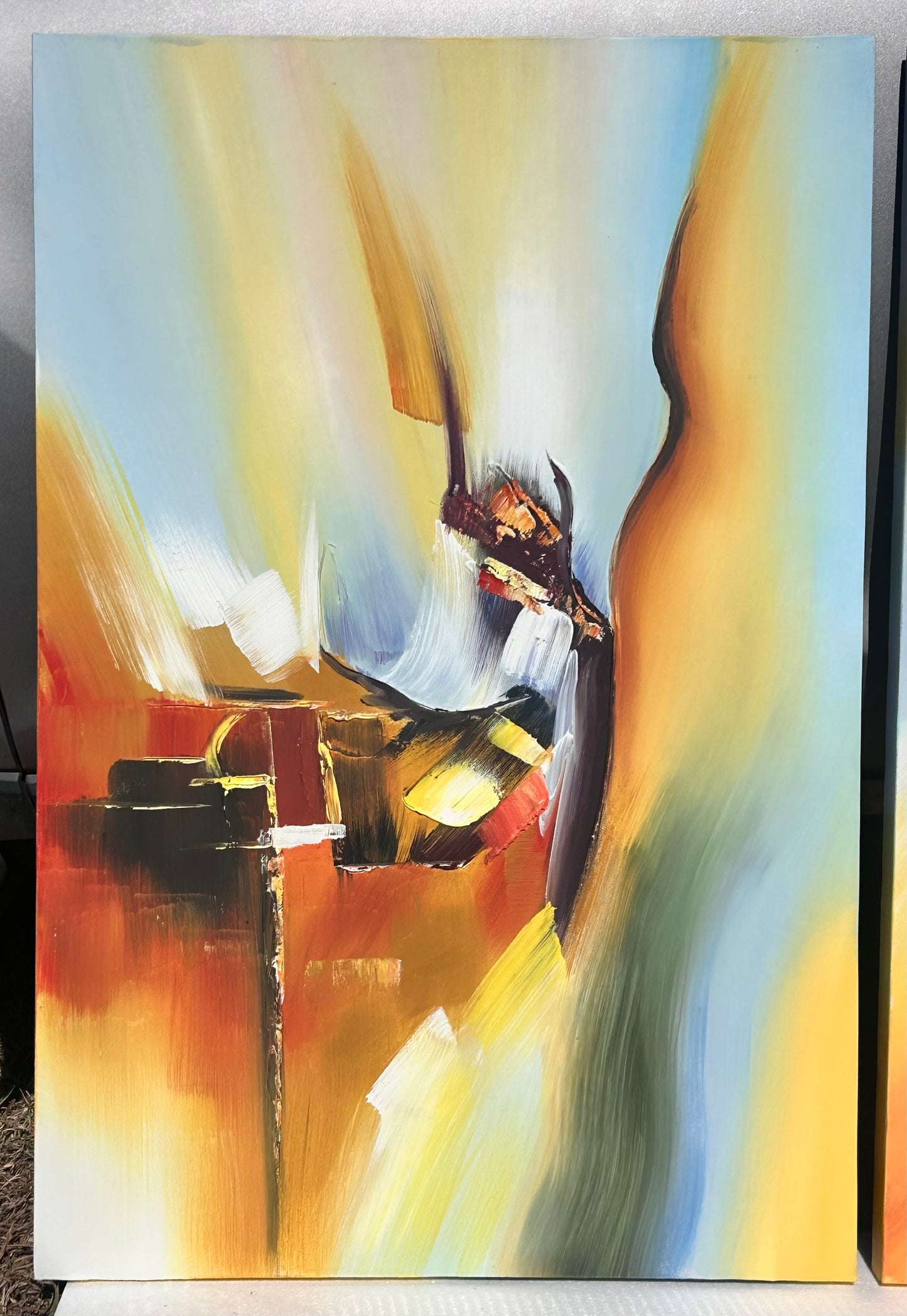 Set of 3 Triptych Contemporary Abstract Impressionist Acrylic Paintings on Canvas Signed Gui (20th/21st Century)