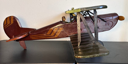 Vintage 1960’s American Folk Art Painted Wooden Model World War I Era Biplane