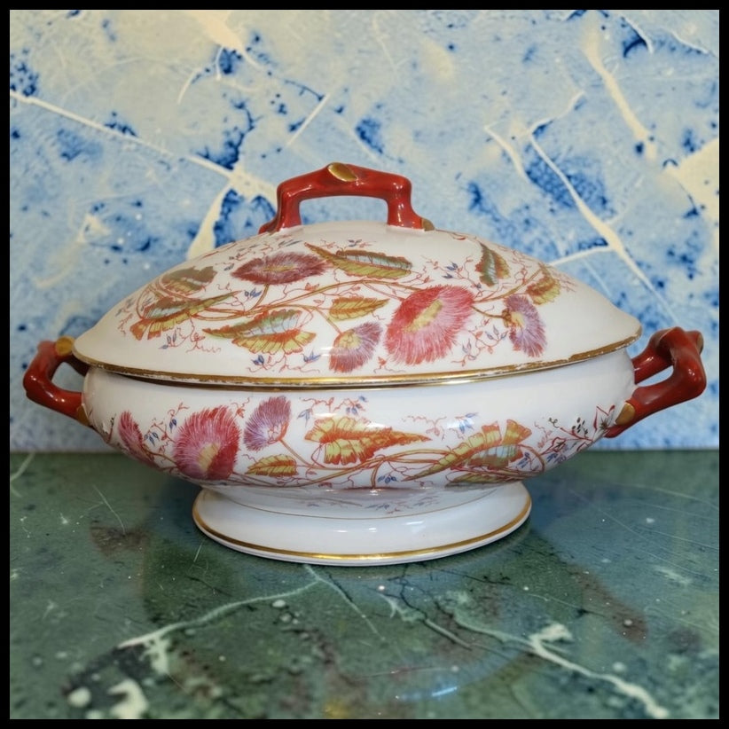 Late 19th Century French George Dreyfus Porcelain Japonisme Floral Motifs Lidded Oval Tureen