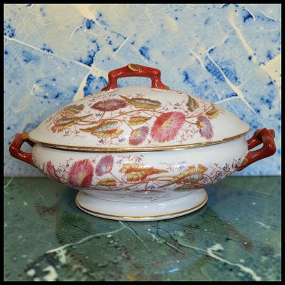 Late 19th Century French George Dreyfus Porcelain Japonisme Floral Motifs Lidded Oval Tureen