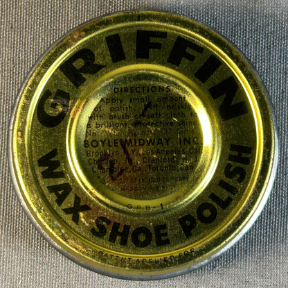 Vintage 1950’s American Griffin A•B•C Black Wax Shoe Polish Tin Made by Boyle-Midway Inc.