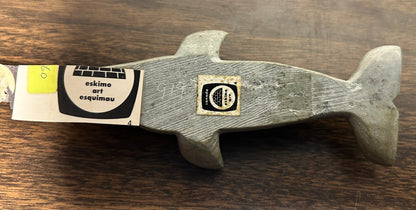 Vintage Canadian Inuit Soapstone Whale Carving by Annie Appaqaq (20th Century)