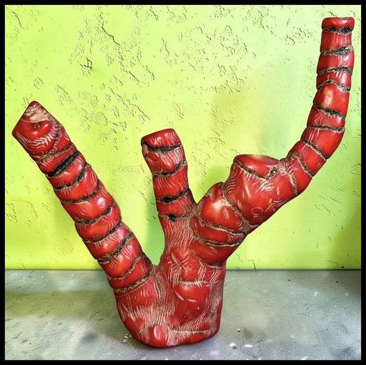 Vintage 1960’s Chinese Carved Bamboo Root Faux Red Coral Branch Specimen Sculpture