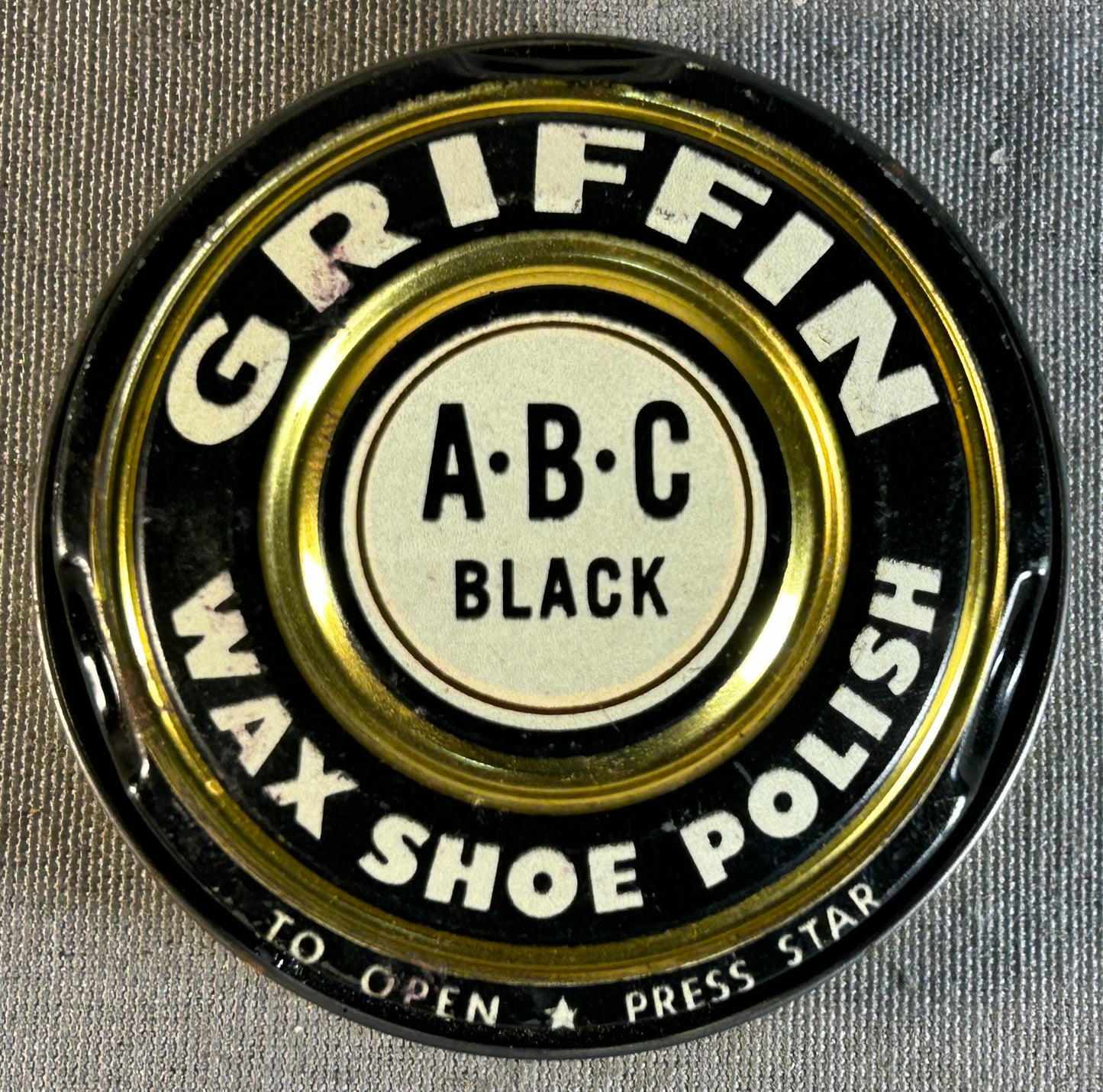 Vintage 1950’s American Griffin A•B•C Black Wax Shoe Polish Tin Made by Boyle-Midway Inc.