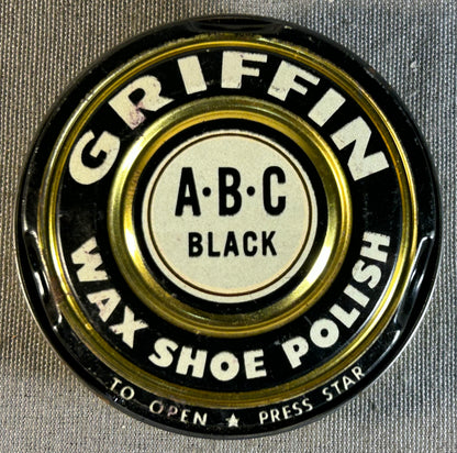 Vintage 1950’s American Griffin A•B•C Black Wax Shoe Polish Tin Made by Boyle-Midway Inc.