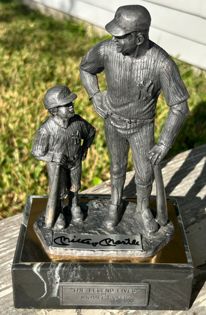 Vintage Michael Ricker - “The Legend Lives” Mickey Mantle Signed Pewter Limited Edition Sculpture on Marble Base (#465/500) (New Orleans)