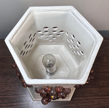 Vintage 1960’s American Mid Century Modern Ceramic/Glass Grape Clusters Pagoda-Style Paneled Table Lamp