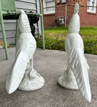 Pair of Vintage Circa 1960 Italian Mid Century Modern White Ceramic Pheasant Sculptures