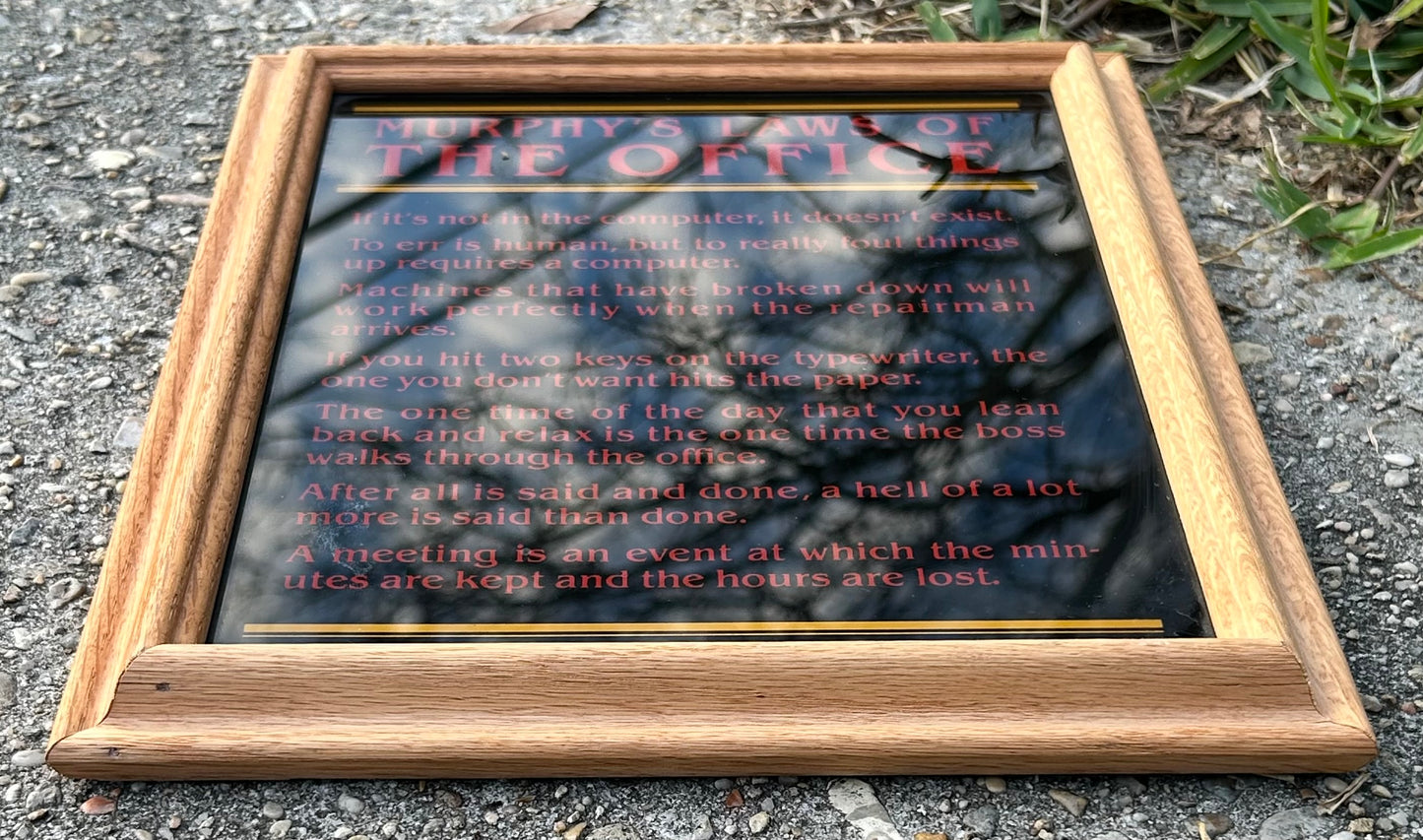 Vintage 1980’s Arthur Bloch Murphy’s Laws of The Office Framed Novelty Plaque