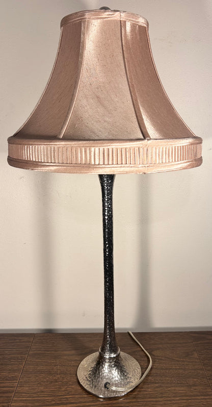 Arteriors Home Contemporary Style Silver Hammered Metal Trumpet Form Base/Cloth Bell Shade Table Lamp