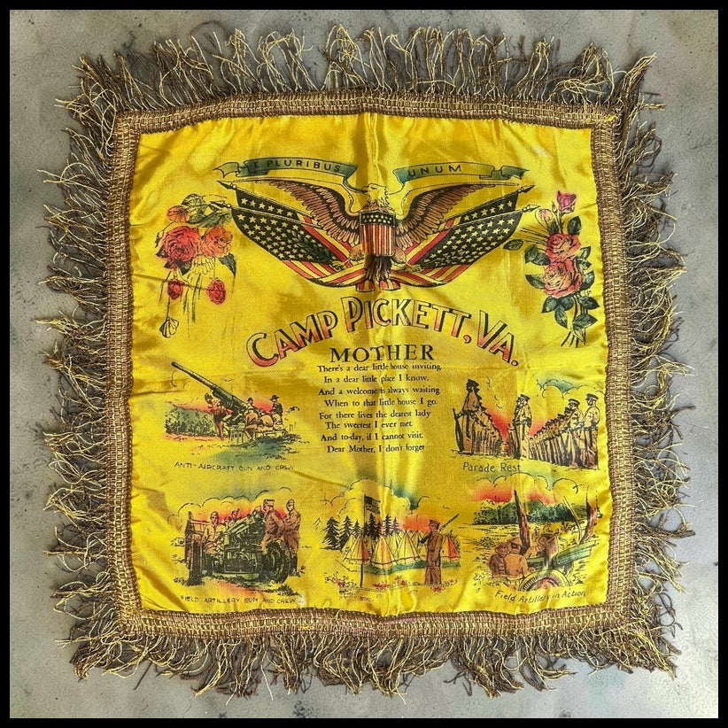 1940’s American World War II Camp Pickett, Virginia Mother Poem Sweetheart Silk Textile