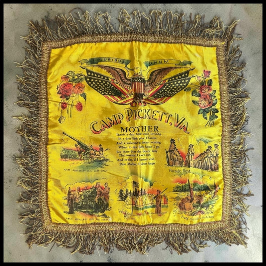 1940’s American World War II Camp Pickett, Virginia Mother Poem Sweetheart Silk Textile