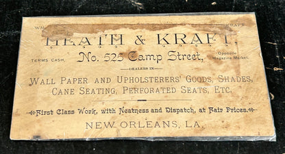 Early 20th Century American Victorian New Orleans Heath & Kraft Paper Business Card